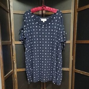 Prescott NY Navy Blue Geometric Blouse, Cotton, 5x